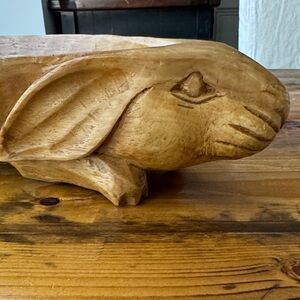 Hand-Carved Wooden Rabbit Sculpture - Natural Brown